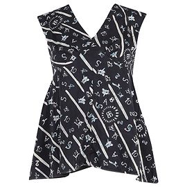 Top estampado con cuello en V Balenciaga en seda negra Negro