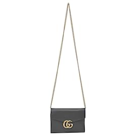 Gucci-Gucci GG Marmont Mini Chain Wallet in Black Leather-Black