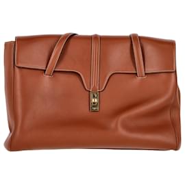 Céline-Celine Soft 16 Smooth Large Bag in Tan Calfskin Leather-Brown,Beige