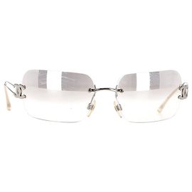 Chanel Interlocking CC Logo Square Sunglasses in Silver Metal Silvery