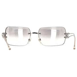 Chanel-Óculos de sol quadrados com logotipo Chanel Interlocking CC em metal prateado-Prata