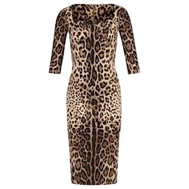 Dolce & Gabbana-Dolce & Gabbana Leopard-Print Bustier Midi Dress in Brown Viscose-Brown