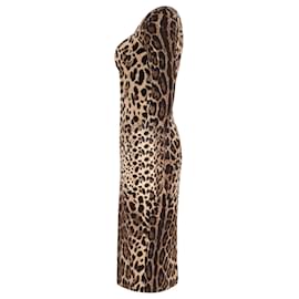 Dolce & Gabbana-Dolce & Gabbana Leopard-Print Bustier Midi Dress in Brown Viscose-Brown