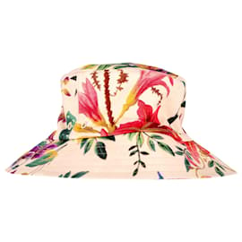 Zimmermann-Zimmermann Floral-print Bucket Hat in Cream Linen-Other