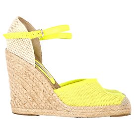 Stella Mc Cartney Stella McCartney Espadrille compensée avec bride de cheville en maille et jute jaune fluo Jaune