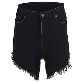 Balenciaga-Balenciaga Frayed Cut-Up Mini Skirt in Black Denim-Black