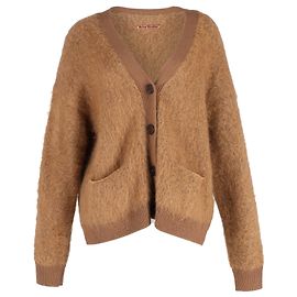Acne Studios Rives V-neck Cardigan in Brown Mohair and Wool Blend Brown