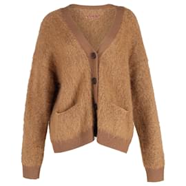 Acne-Acne Studios Rives V-neck Cardigan in Brown Mohair and Wool Blend-Brown