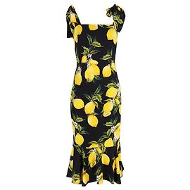 Abito midi Dolce & Gabbana con stampa limone in seta gialla e nera Giallo