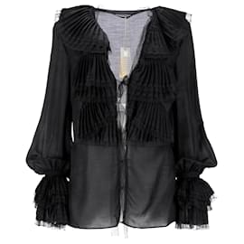 Roberto Cavalli Rüschenbluse aus schwarzer Baumwolle Schwarz