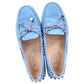 Tod's-Tod's Gommino Loafers in Light Blue Suede-Blue,Light blue