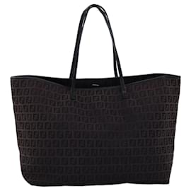 Fendi-FENDI Zucchino Canvas Tote Bag Brown Auth 75428-Brown