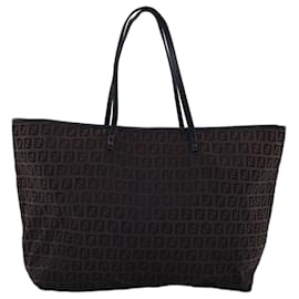 Fendi-FENDI Zucchino Canvas Tote Bag Brown Auth 75428-Brown