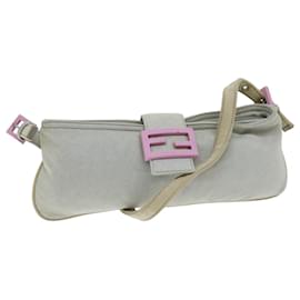 Fendi-FENDI Mamma Baguette Shoulder Bag cotton Gray Auth bs14545-Grey