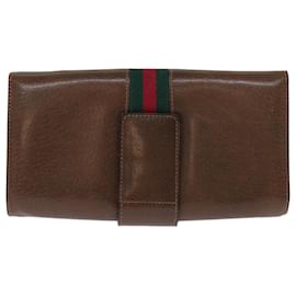 Gucci-GUCCI Web Sherry Line Clutch Bag Leather Brown Red Green Auth 75653-Brown,Red,Green