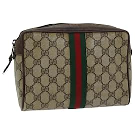 Gucci-GUCCI GG Supreme Web Sherry Line Clutch Bag PVC Beige Red 156 01 012 Auth th4949-Red,Beige