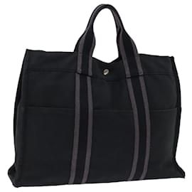 Hermès-HERMES Fourre Tout MM Hand Bag Canvas Black Gray Auth bs14543-Black,Grey