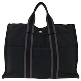 Hermès-HERMES Fourre Tout MM Hand Bag Canvas Black Gray Auth bs14543-Black,Grey