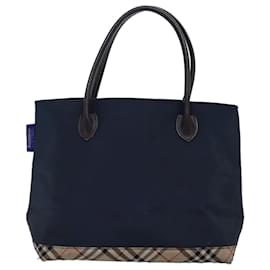 Autre Marque-Burberrys Nova Check Blue Label Tote Bag Nylon Black Beige Auth bs14389-Black,Beige