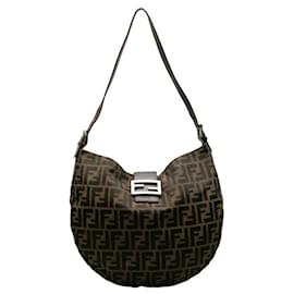 Fendi-Fendi Zucca Half Moon Sac à bandoulière Sac à bandoulière en toile 26729.0 en bon état-Autre