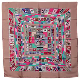 Hermès-HERMES CARRE 90 Correspondance Silk Scarf Canvas Scarf in Good condition-Other