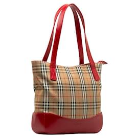 Burberry-Burberry Haymarket Check Tote Bag  Leather Tote Bag in Good condition-Other