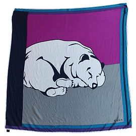 Lenço Krizia de seda azul com estampa de urso branco Azul