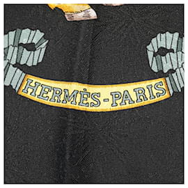Hermès-Hermès Black Les Fetes du Roi Soleil Silk Scarf-Black