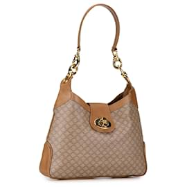 Céline-Celine Brown Macadam Shoulder Bag-Brown,Beige