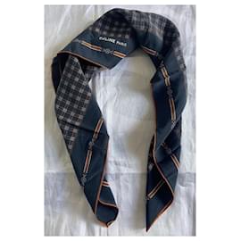 Céline-Silk scarves-Orange,Cream,Navy blue