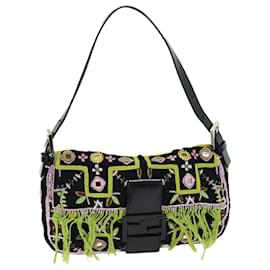 Fendi-FENDI Mamma Baguette Shoulder Bag beads Black Auth 75387A-Black