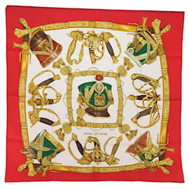 Hermès-HERMES CARRE 90 Scarf ""GRAND UNIFORME"" Silk Red Auth 74709-Red