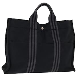 Hermès-HERMES Fourre Tout MM Hand Bag Canvas Black Gray Auth bs14841-Black,Grey