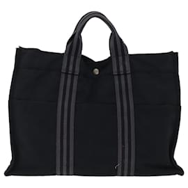 Hermès-HERMES Fourre Tout MM Hand Bag Canvas Black Gray Auth bs14841-Black,Grey