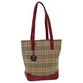 Burberry-BURBERRY Nova Check Tote Bag Canvas Beige Red Auth 75837-Red,Beige