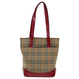 Burberry-BURBERRY Nova Check Tote Bag Canvas Beige Red Auth 75837-Red,Beige