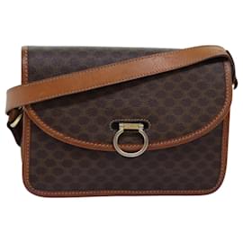 Céline-CELINE Sac à Bandoulière en Toile Macadam PVC Marron Auth 74680-Marron