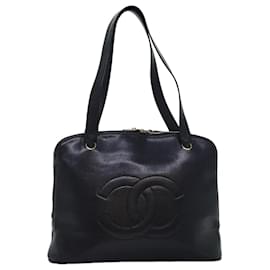 Chanel-CHANEL COCO Mark Tote Bag Caviar Skin Black CC Auth bs14534-Black