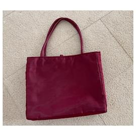 Autre Marque-Burgundy iridescent fabric tote bag embroidered with cherry blossoms 33 x 26.5 x 8.5 cm-Dark red