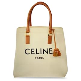 Céline-Celine White Canvas Horizontal Cabas Tote-White