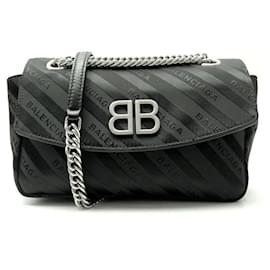 Balenciaga-NEW BALENCIAGA BB CHAIN ROUND HANDBAG 501681 CANVAS & LEATHER CROSSBODY-Black