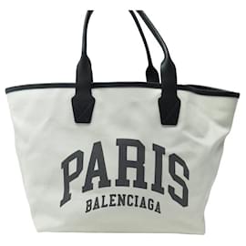 Balenciaga-BALENCIAGA CABAS CITY PARIS HANDBAG 689271 IN ECRU CANVAS TOTE BAG PURSE-Cream