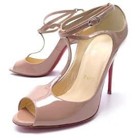 Christian Louboutin-CHRISTIAN LOUBOUTIN SHOES PUMPS 37 PATENT LEATHER NUDE LEATHER SHOES-Beige