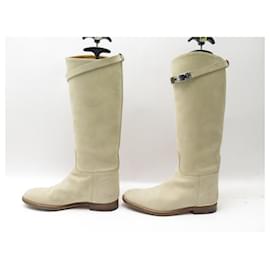 Hermès-HERMES BOOTS JUMPING H042138Z IN SUEDE LEATHER 38.5 SHOES BOOTS-Beige