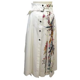 NOVA SAIA CHRISTIAN DIOR SAIA PLISSADA COM PADRÃO DE PÁSSAROS E FLORES 38 SAIA M Cru