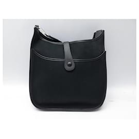 Hermès-HERMES EVELYNE HANDBAG 29 IN CANVAS AND BLACK LEATHER PURSE HAND BAG-Black