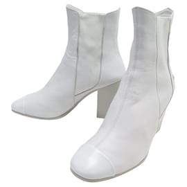 Chanel-CHANEL SHOES G-HEEL BOOTS34318 White leather 38 BOOTS SHOES-White