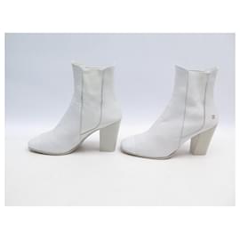 Chanel-CHANEL SHOES G-HEEL BOOTS34318 White leather 38 BOOTS SHOES-White