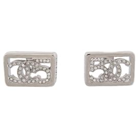 Chanel-NEUF BOUCLES D'OREILLES CHANEL LOGO CC CARRE 2023 METAL ARGENTE EARRINGS-Argenté