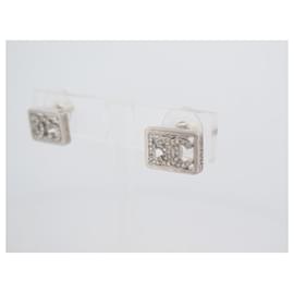 Chanel-NEUF BOUCLES D'OREILLES CHANEL LOGO CC CARRE 2023 METAL ARGENTE EARRINGS-Argenté